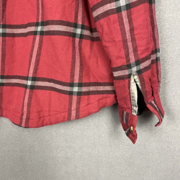 COLUMBIA Shirt Mens XL Red Plaid Fleece Lined Button Up Shacket Workwear Camping - Picture 8 of 11